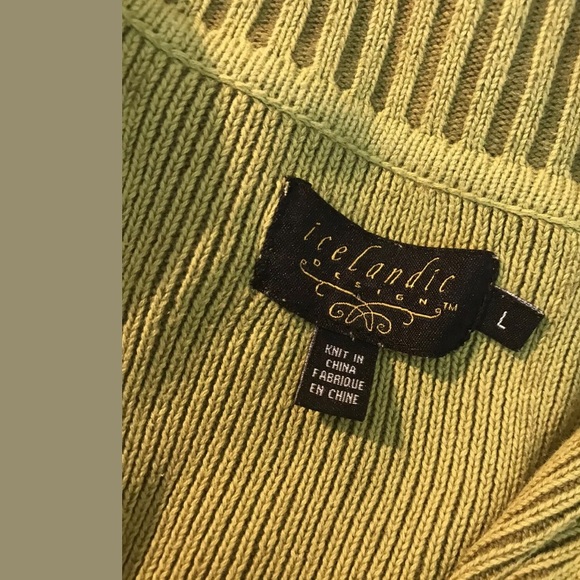 ICELANDIC DESIGN 1/4 Zip Sweater Green Ribbed Knit Collared Cotton Pullover - Picture 6 of 9